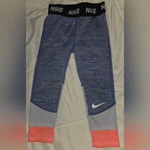 Nike Kids Blue and Gray Leggings with Coral Accents